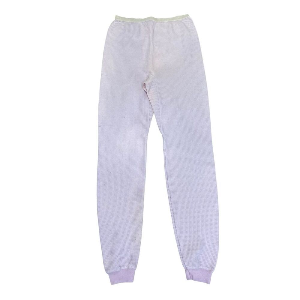 Vintage Thermal Waffle Knit Lounge Pants Jogger Cottagecore Soft Pink Cozy